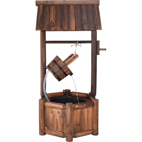 Fountaine Décoration pour Jardin Extérieur en Bois de Sapin, Pompe Électrique, 58,5 x 51 117 CM, Marron Rustique Seau C - (1/5)