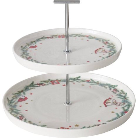 Porte-gâteaux à deux niveaux avec motif de Noël FLORENZA, hauteur 22 cm. (1/5)