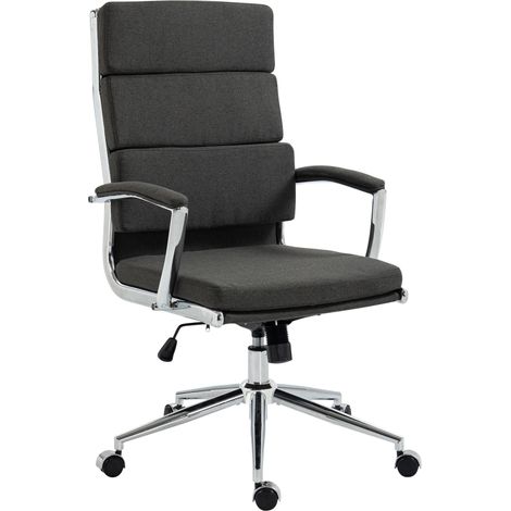 Fauteuil de bureau sur roulettes dossier à triple rembourrage et forme ergonomique en tissu gris foncé et métal chromé 100007070