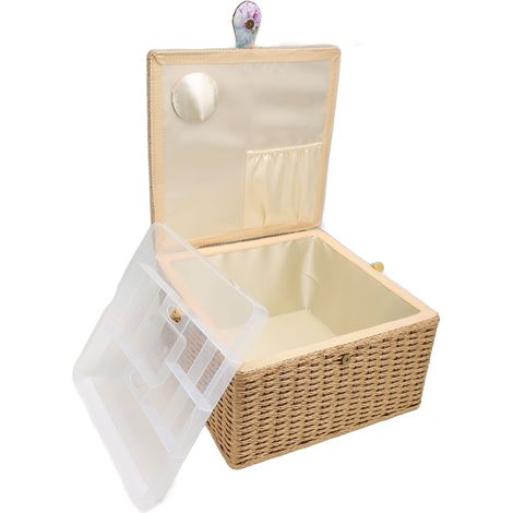 Grand panier de couture grande capacité, léger et portable, boîte de rangement avec plateau amovible (1/5)