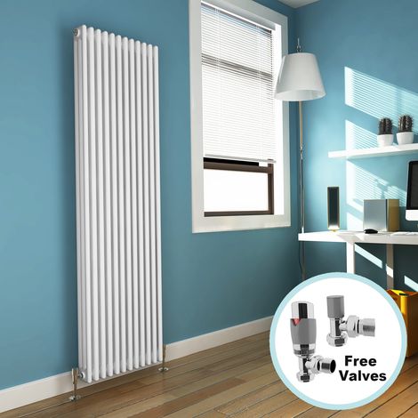 ELEGANT Traditional Radiator 1800 x 560 mm White Cast Iron Triple Radiator Vertical Panel Radiators 3 Column + Chrome Thermostatic Radiator Valves (1/5)