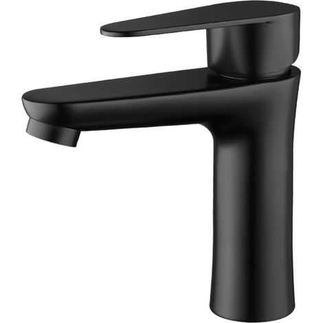 Grifo de baño, grifo de lavabo con agua fría y caliente, grifo de lavamanos (negro) (1/4)