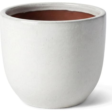 Pot grande taille d'extérieur LANCELOT 48x43cm crème, fait main en terre cuite émaillée, résistant au gel