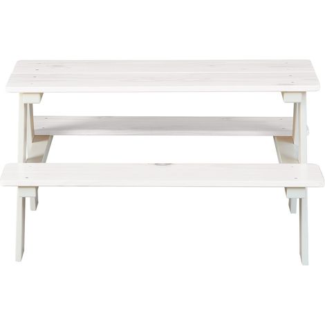 Table-banc pour enfant en pin massif vernis coloris blanc - longueur 90 x profondeur 82 x hauteur 50 cm (1/5)