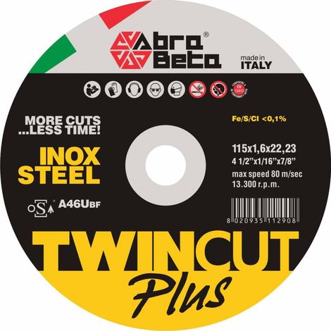 50 x ABRABETA DISCO P/FERRO TWIN CUT PLUS 115X1,6 MM