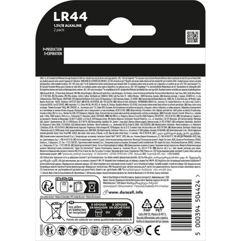 Duracell Knopfzelle LR44 1.5 V 2 St. 105 mAh Alkali-Mangan Elektro AG13