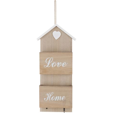 Pot à lettres mural en bois pin naturel avec crochet bronze design maison rangement entrée 20,5x27,5cm (1/5)