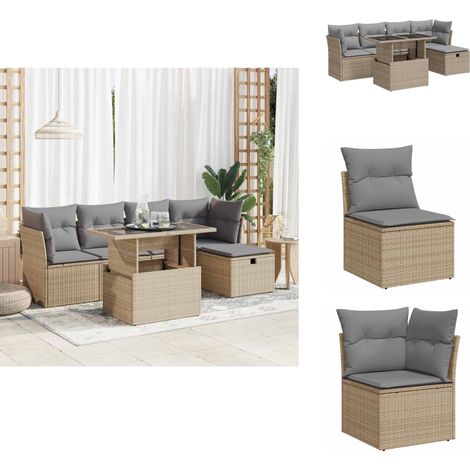 6-tlg. Garten-Sofagarnitur mit Kissen Beige Poly Rattan - Garten Sofagarnitur - Garten Sofagarnituren - Outdoor Sofagarnitur - Sofagarnitur Terrasse (1/5)