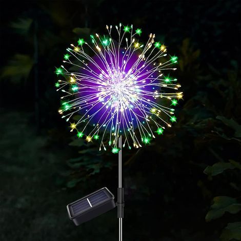 Feux d'artifice solaires 120 LED Lumières solaires sur piquet de jardin, 8 modes Lumières solaires Starburst Lumières extérieures étanches pour allées solaires (Multicolore) (1/5)