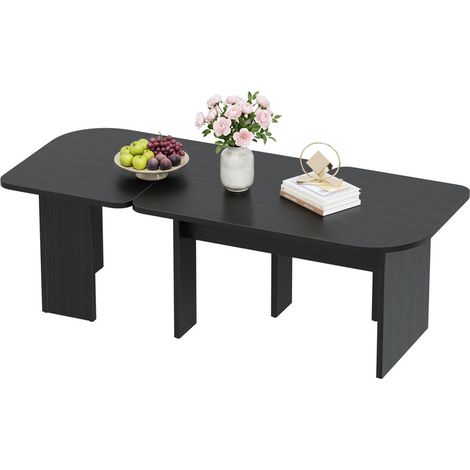 Set 2 tables basses modulables bois noir coins arrondis (1/5)