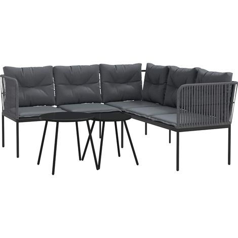 Maison Exclusive - Set Divano da Giardino con Cuscini Nero Acciaio e Textilene