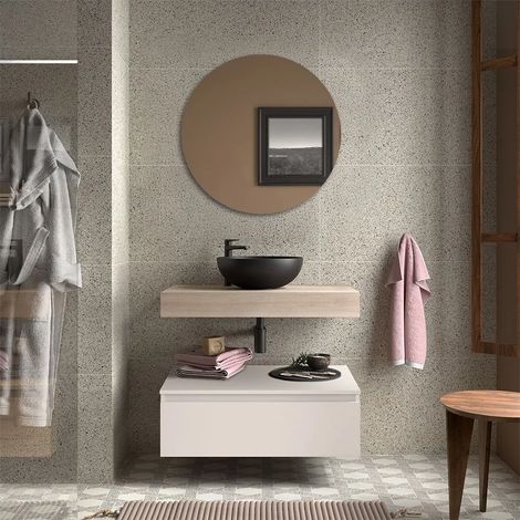 Composizione bagno sospesa 80 cm rovere bali e bianco opaco Sumo (1/5)