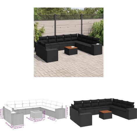 11-tlg. Garten-Sofagarnitur mit Kissen Schwarz Poly Rattan - Gartensorte - Gartenmöbelset - Outdoor Möbel - Lounge Set - Esstisch - Home & Living (1/3)