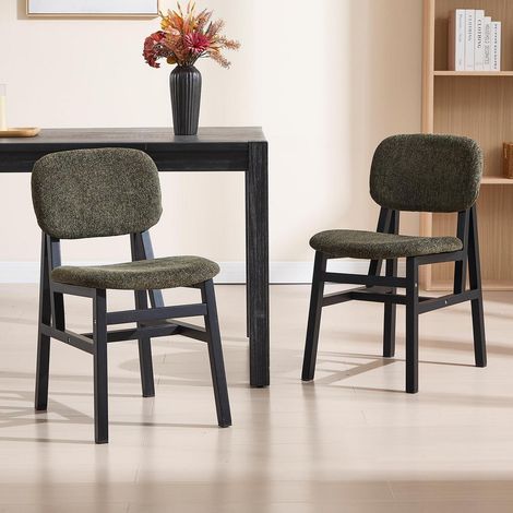 Esszimmerstühle 2er Set Holz Chenille mit Rückenlehne Grün (1/5)