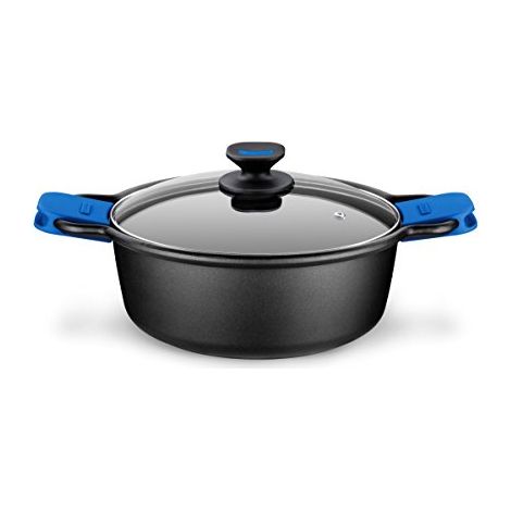 Monix Casseruola Alta, adatta per tutti i tipi di fornelli e induzione, Alluminio, Nero/Blu, 28 cm (1/4)