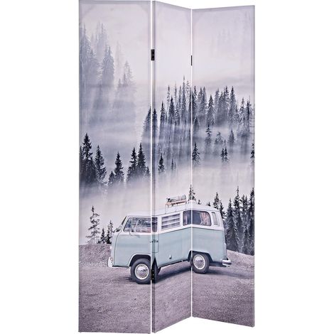 Paravent "Maps" mit 3 teilen, Druck auf Leinwand schwarz Holz 120 x 180 cm