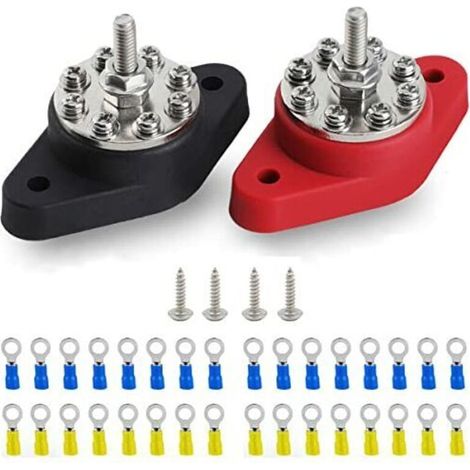 1 Paire Bloc de distribution d'alimentation à 8 bornes M6 (1/4 "), poste de jonction de barre omnibus 8 voies 12-48 V avec bornes à anneau (1/5)