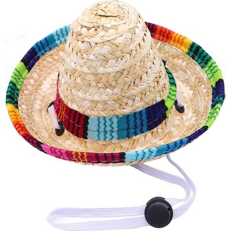 1 Chapeau, Sombrero, Paille, Réglable, Cordon élastique, Bordure colorée, Chien, Chat, Fête, Halloween, Noël