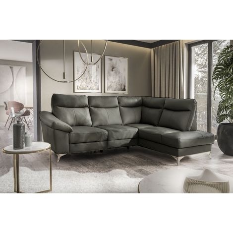 Canapé d'angle en cuir italien de luxe 5 places LUZINI gris foncé, angle droit (1/3)