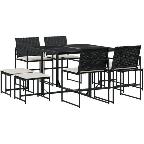 Maison Exclusive - 9-tlg. Garten-Essgruppe mit Kissen Schwarz Pol