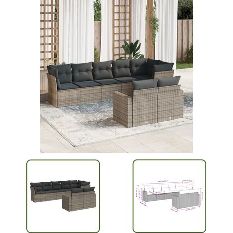 The Living Store 8-tlg. Garten-Sofagarnitur mit Kissen Grau Poly Rattan - Gartensofas - Outdoor Möbel - Gartenmöbel Set - Rattan Sofa - Polyethylen Furniture (1/3)