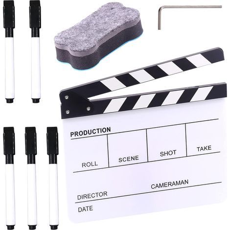 Lot de 8 tableaux de cinéma en acrylique noir de 25,4 x 30,5 cm, 1 gomme magnétique pour tableau noir, 1 clé hexagonale M3 et 5 stylos effaçables à sec (1/5)