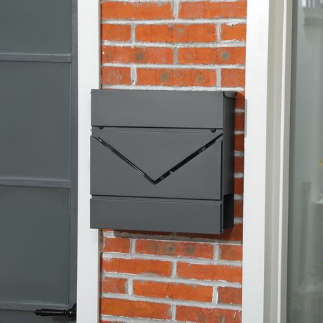 Briefkasten mit Deckel, 2 untere Abflusslöcher, Stahl, mit Schloss, Grau