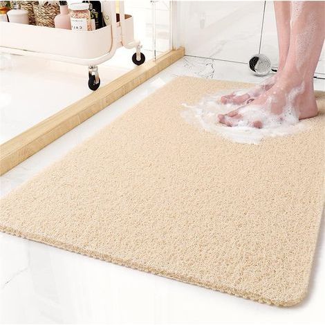 Tapis de bain en PVC ajouré à boucles — Tapis de sol de douche antidérapant — Tapis de salle de bain drainant et lavable (40 x 60 cm) — Beige (1/5)