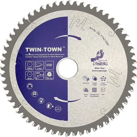 Circular Saw Blade Multi Material with Tungsten Carbide Teeth, 210 x 30 mm, 60 Teeth (+ 20 mm Reducer) Ideal for Wood, Laminate, MDF, Aluminium, Copper (1/5)