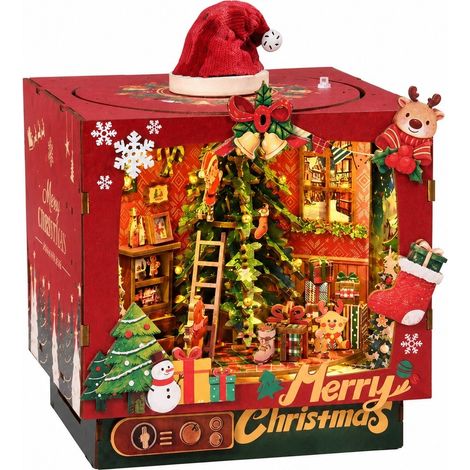 Maquette de cabane serre-livres en bois à monter soi-même, kit de construction de Noël à trois étages, à assembler à la main (1/5)