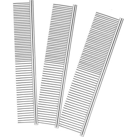 Lot de 3 peignes de toilettage pour animaux domestiques, 3 tailles en acier inoxydable pour chiens et chats, Argent (1/5)