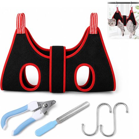 Hamac de Toilettage pour Chien, Hamac Chien Coupe Griffes, Harnais de Suspension Multifonction pour Animaux de Compagnie, Kit Coupe Griffes avec 2 Crochets, Coupe-Ongles et Lime (Taille S) (1/5)
