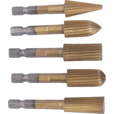 Set aus 5 doppelt geschnittenen Rotationsfeilen, 6,35 mm (1/4 Zoll) Schaft, für Holzbearbeitung, Schleifen und Schnitzen. (1/5)