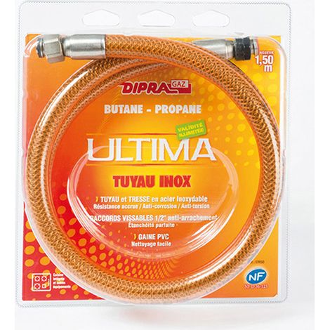 Dipra – Flexible gaz inox 1.5m – Sécurité renforcée pour gaz butane/propane – Installation rapide et simple – Conception robuste en acier inoxydable