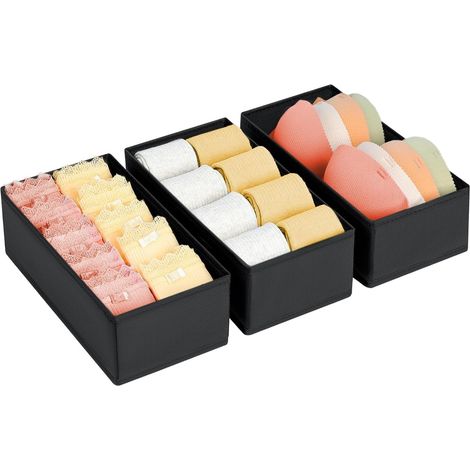 Organizzatore per cassetti - Set di 3 organizer per piccoli vestiti, divisori per cassetti per vestiti per bambini, biancheria intima, calzini, reggiseni, cinture, cravatte - Nero (281412 cm)