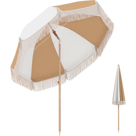 Ombrellone da spiaggia con nappe da 175 cm - Ombrellone da esterno regolabile in altezza con inclinazione di 30°, bianco e beige