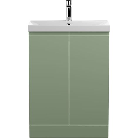 Hudson Reed Urban Floor Standing 2-Door Vanity Unit with Basin 3 Satin Green - 600mm Wide (1/5)