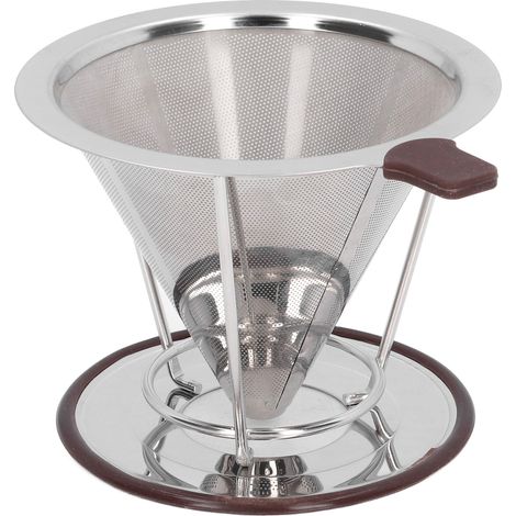 Filtre à café en acier inoxydable avec porte-filtre en métal, réutilisable, détachable, avec support, pour 1 à 4 tasses (1/5)