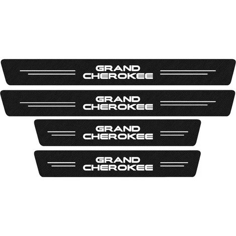 (Pour Grand Cherokee) 4 autocollants décoratifs en fibre de carbone pour seuils de porte avec logo de voiture,compatibles avec Jeep Grand Cherokee ZJ WJ WL 1993 1994 1995 - 2019 2020 2021 (1/3)