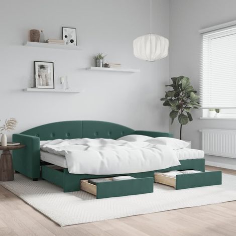 Tagesbett Ausziehbar mit Schubladen Dunkelgrün 90x200 cm Samt vidaXL