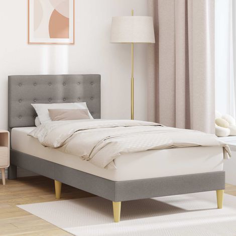 Cadre de lit 90 x 200 cm avec tête de lit en tissu taupe et lattes incluses - PANGIVO (1/5)
