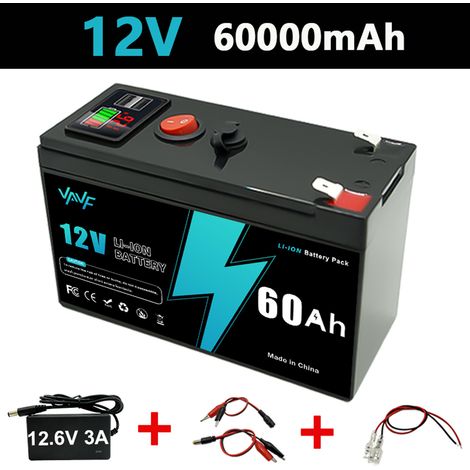Specially designed for LiFePO4, 12V 3S7P lithium-ion battery in a plastic casing for sprayers, fish finders, and emergency outdoor use - 60AH + matching 12.6V charger.