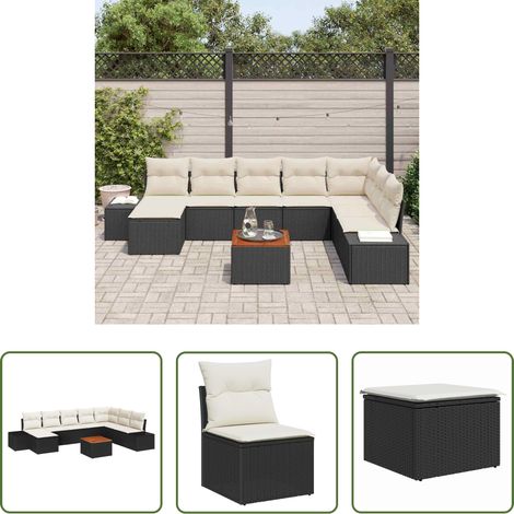 Poly rattan - Ensemble de canapé de jardin 9 pcs Noir et blanc (1/5)