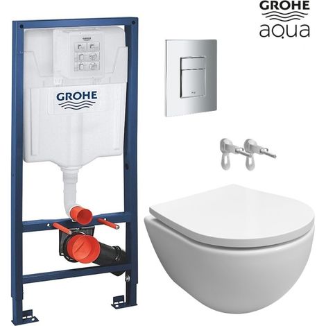 Bastidor empotrado GROHE cisterna empotrada y pulsador cromo brillo con inodoro suspendido SWISS blanco brillo Rimless Soft-Close (1/5)