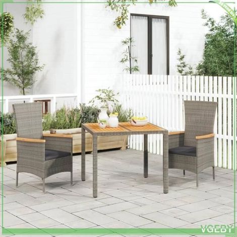 Ensemble à manger de jardin 3 pcs - FAFEICY - 3157534 - Résine tressée - Cadre acier peint - Coussins gris (1/5)