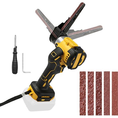 Ponceuse à bande sans fil compatible avec 18/20V, 13000 tr/min 360° Brushless Mini Ponceuse Sans Fil Electrique avec vitesse variable, 20 bandes abrasives pour Poncer (1/5)
