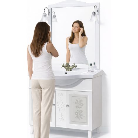 Mobile Da Bagno Bianco Completo Modello Giada Ante Vetro 105cm Legno con Specchio