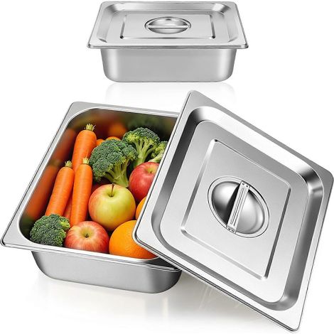 Bac à vapeur en acier inoxydable avec couvercle, demi-bol à glace, bac anti-blocage pour table de cuisson vapeur, bacs pour hôtels, cantines et restaurants, plateaux de buffet. (1/5)