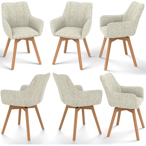Lot de 6 Chaises de Salle à Manger Pivotantes 360°, Accoudoirs et Pieds Bois, Dossier Haut avec Coussin en Molleton.Kaki. (1/5)