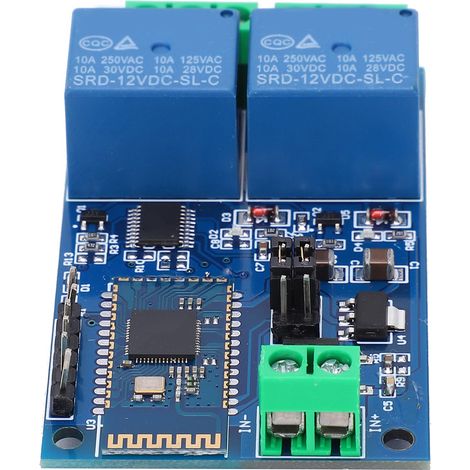 Module relais Bluetooth double canal, plastique, 12 V CC, pour la commande à distance via application mobile. (1/5)